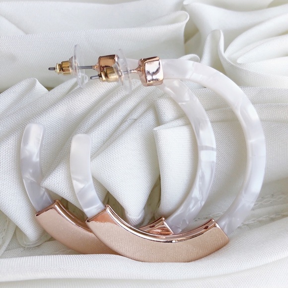 Jewelry - White & Rose Gold Acrylic Hoop Earrings